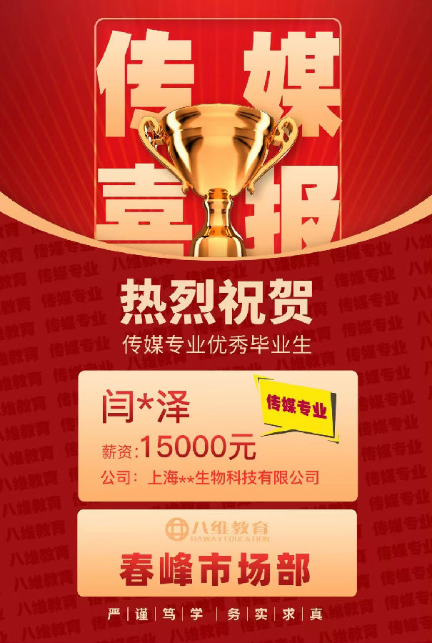 八維職業(yè)學(xué)校傳媒專業(yè)優(yōu)質(zhì)就業(yè)喜報(bào)強(qiáng)勢(shì)來襲