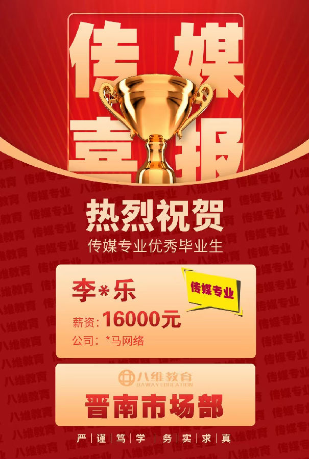 八維職業(yè)學(xué)校傳媒專業(yè)優(yōu)質(zhì)就業(yè)喜報(bào)強(qiáng)勢(shì)來襲