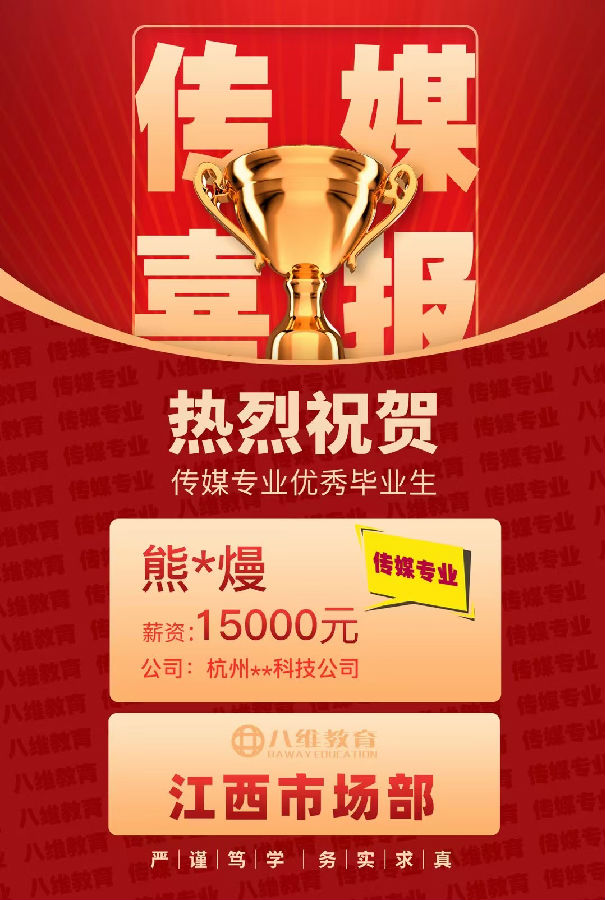 八維職業(yè)學(xué)校傳媒專業(yè)優(yōu)質(zhì)就業(yè)喜報(bào)強(qiáng)勢(shì)來襲