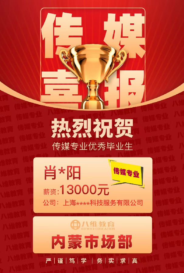八維職業(yè)學(xué)校傳媒專業(yè)優(yōu)質(zhì)就業(yè)喜報(bào)強(qiáng)勢(shì)來襲