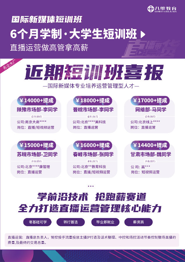 八維職業學校國際新媒體專業直播運營管理實戰班開班啦